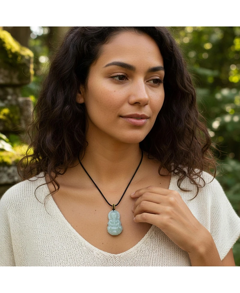 Bling Jewelry Yogi Amulet Boho Chalcedony Carved Buddha Pendant Necklace Black Cord