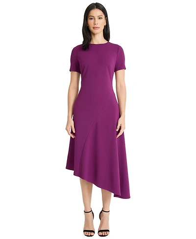 Maggy London Women's Asymmetrical Short Sleeves Midi Dress
