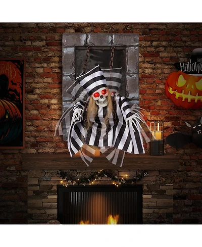 Animated Halloween Decoration 18” Hanging Skull Prisoner with Light-up Eyes