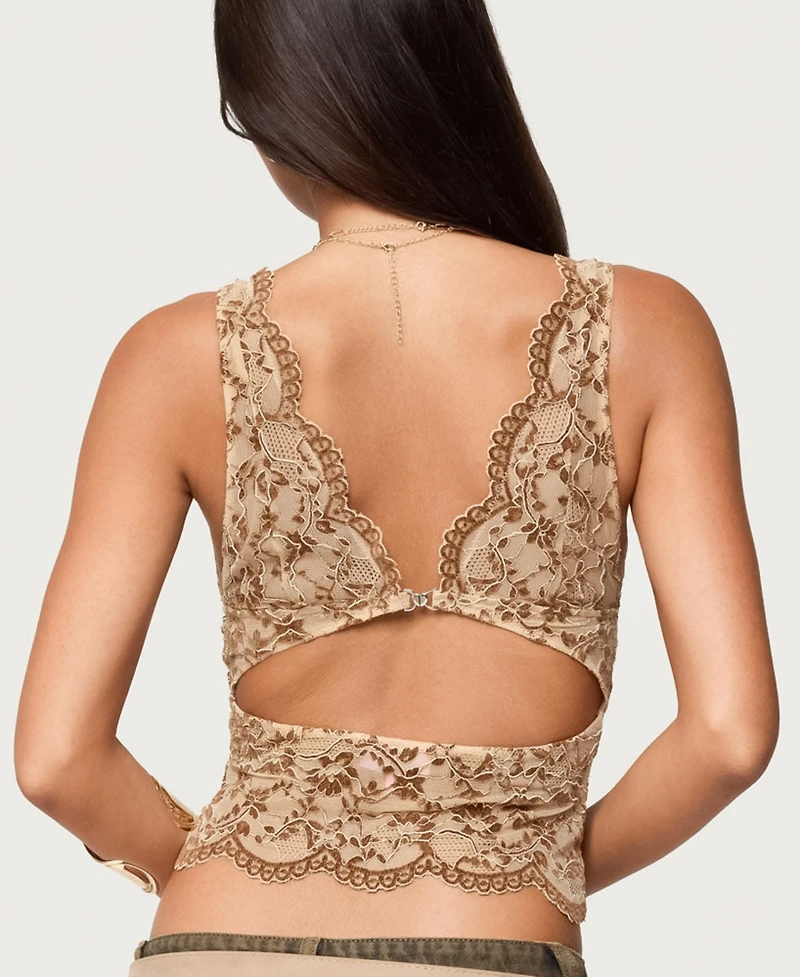 Edikted Women's Araura Velvet Floral Sheer Top