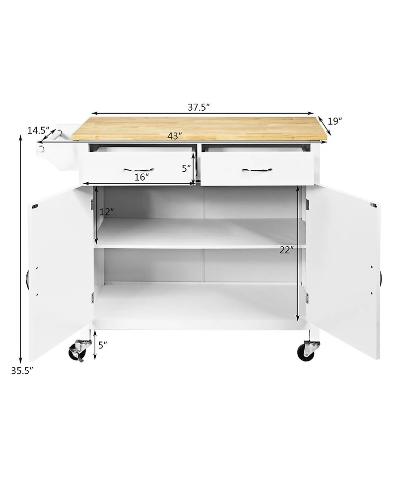 Rolling Kitchen Cart Island Wood Top Storage Trolley Cabinet Utility Modern