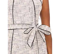 Msk Petite Short Sleeves Belted Tweed Midi Dress
