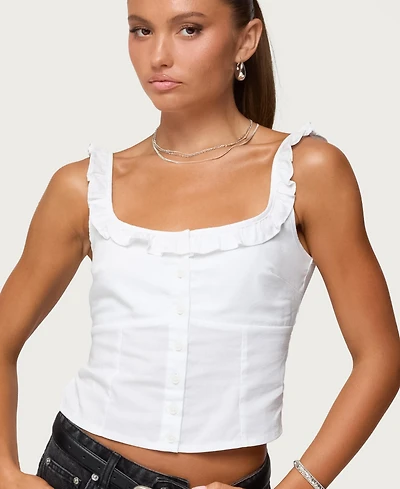 Edikted Women's Noga Ruffle Woven Button Up Top