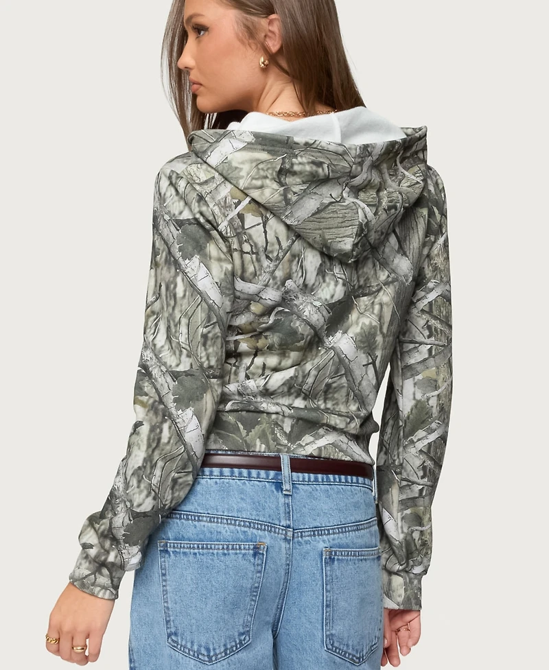 Edikted Women's Tayler Camo Zip Up Hoodie