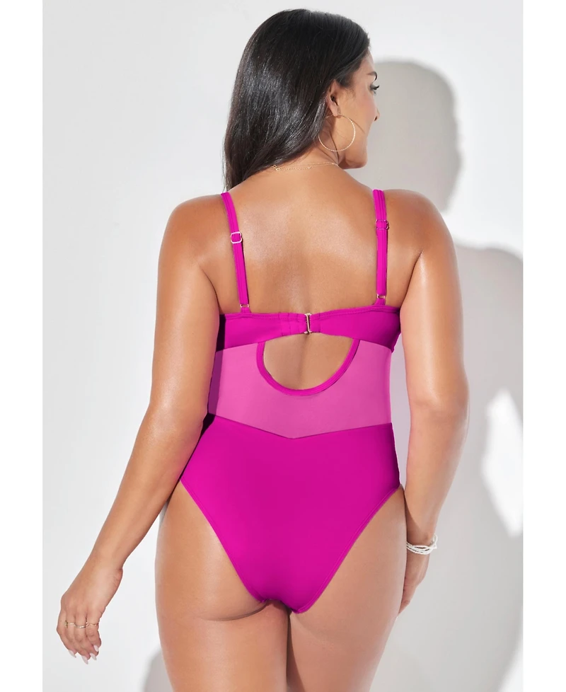 Swimsuits for All Women's Cup Mesh Underwire One Piece Swimsuit