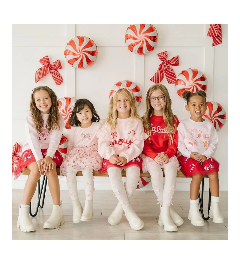 Sweet Wink Little and Big Girls Candy Cane Patch Christmas Sweatshirt