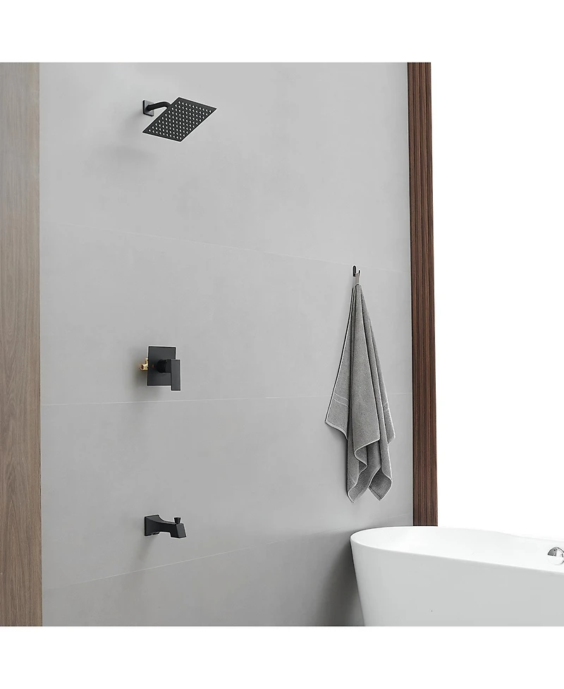 Greenspring Modern Single-Handle 2-Spray Rainfall Square Shower Faucet Set with Tub Spout Combo in Matte Black Valve Included