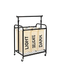 Oceanstar 3-Bag Rolling Laundry Sorter with Adjustable Hanging Bar