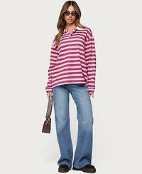 Edikted Womens Maureen Striped Polo Sweatshirt