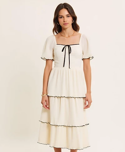 Modenaire Women's Tiered Flutter-Sleeve Midi Dress