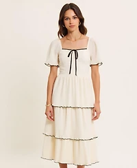 Modenaire Women's Tiered Flutter-Sleeve Midi Dress