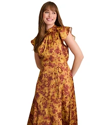 London Times Women's Mock Neck Flutter Sleeves Dress