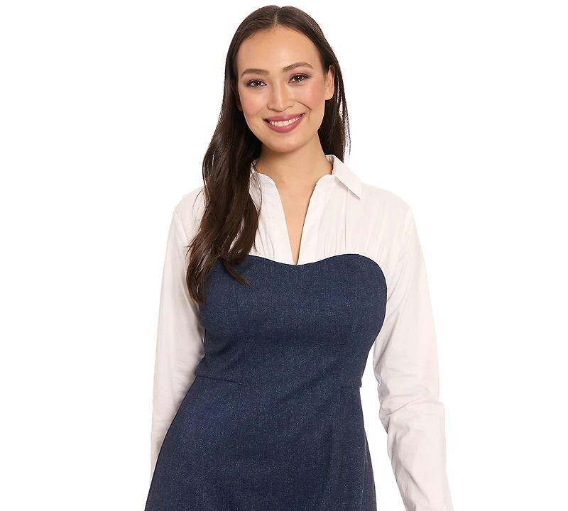 London Times Women's Collared Denim Dress
