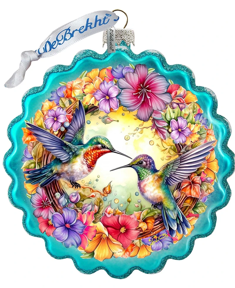 G.Debrekht Hummingbirds Wreath Glass Christmas Ornament