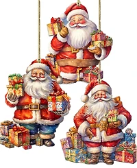 Designocracy Santa's Gifts Wooden Ornaments, Set of 3