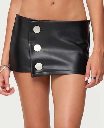 Edikted Womens Kaine Button Faux Leather Mini Skort