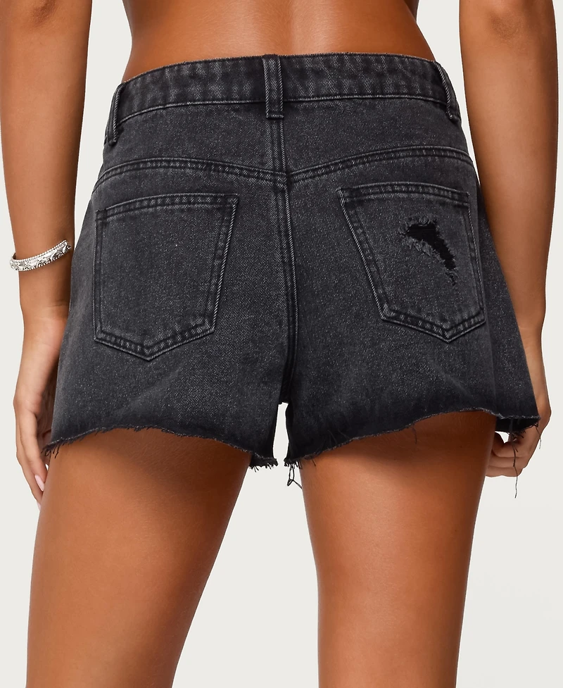 Edikted Women's Fern Mid Rise Denim Shorts