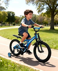 16" Kids Bike with Adjustable Seat, Dual Brakes, Suspension and Training Wheels for Ages 4–7