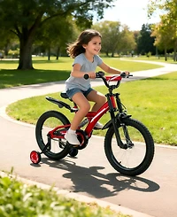 18" Kids Bike with Adjustable Seat, Dual Brakes, Suspension and Training Wheels for Ages 6–9