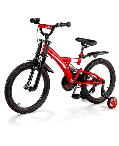 18" Kids Bike with Adjustable Seat, Dual Brakes, Suspension and Training Wheels for Ages 6–9