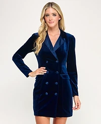 City Studios Juniors' Notch-Lapel Tuxedo-Style Velvet Dress