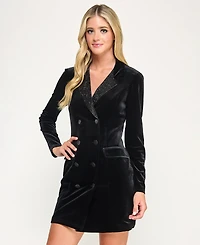 City Studios Women's Velvet Short Collar Tuxedo Blazer Dress