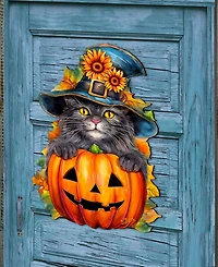 Designocracy Black Cat Pumpkin Holiday Door Decor