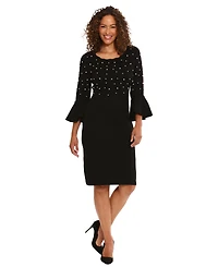 London Times Women's Bell Sleeve Crew Neck Body Con Dress