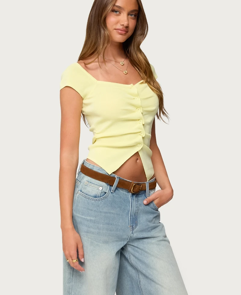 Edikted Women's Lilibet Sweetheart Button Up Top
