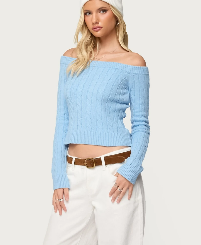 Edikted Women's Taniza Off Shoulder Cable Knit Sweater