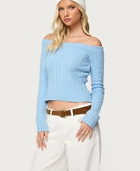 Edikted Women's Taniza Off Shoulder Cable Knit Sweater