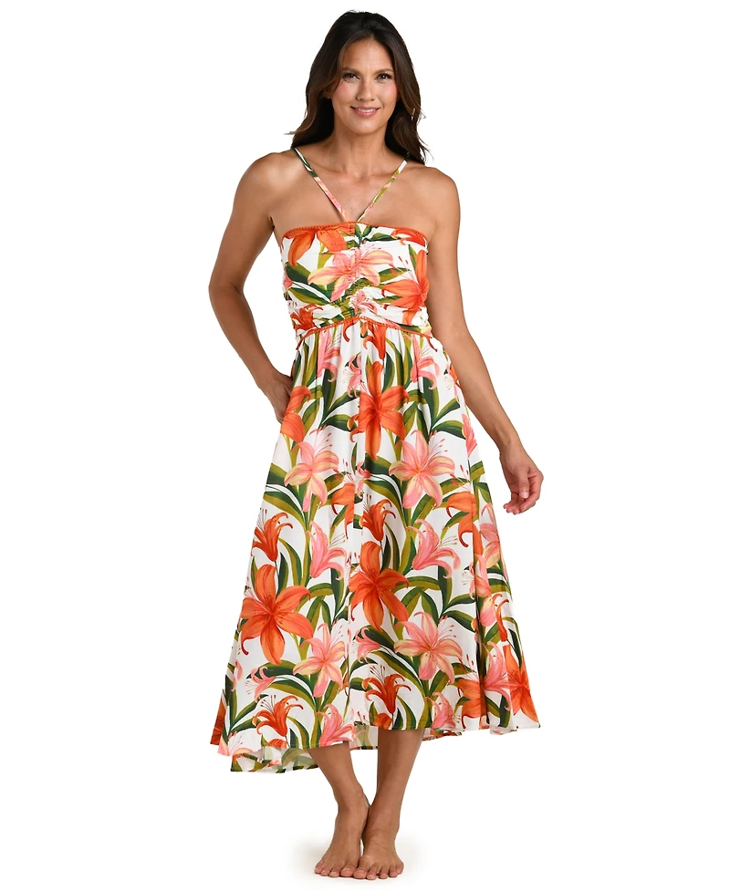 La Blanca Women's Jungle Blossom Lace Up Dress