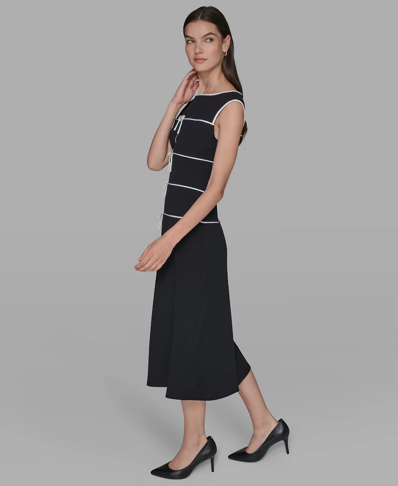 Karl Lagerfeld Paris Women's Piping Detail Boat Neck Midi Dress