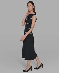 Karl Lagerfeld Paris Women's Piping Detail Boat Neck Midi Dress