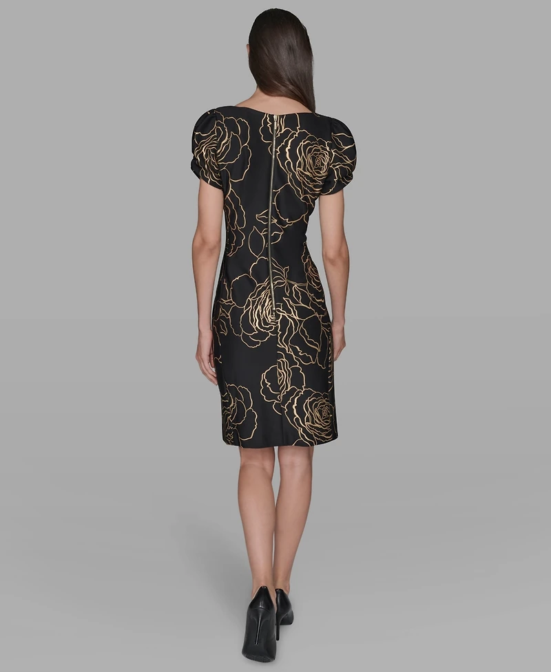 Karl Lagerfeld Paris Women's Floral Print Crew Neck Sheath Dress