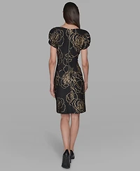 Karl Lagerfeld Paris Women's Floral Print Crew Neck Sheath Dress