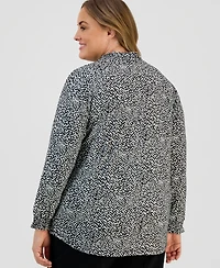 Ak Anne Klein Plus Ruffled-Neck Smocked-Cuff Top