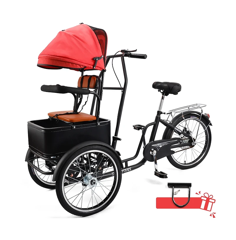 Artudatech 20 inches Pet Dog Cart Tricycle Shopping Three Wheel Tricycle with Sunshade