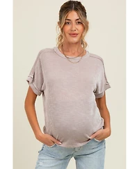 Pinkblush Maternity Taupe Ribbed Exposed Seam Short Sleeve Top