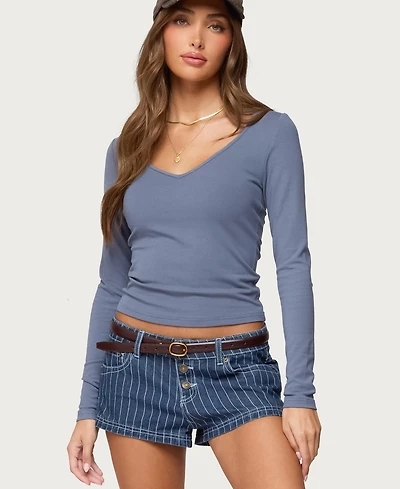 Edikted Women's Moreen Ribbed Long Sleeve T Shirt