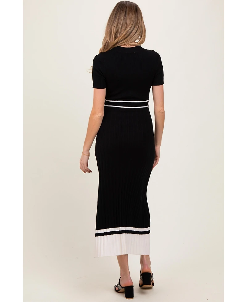 Pinkblush Maternity Black Ribbed Knit Pleated Midi Dress