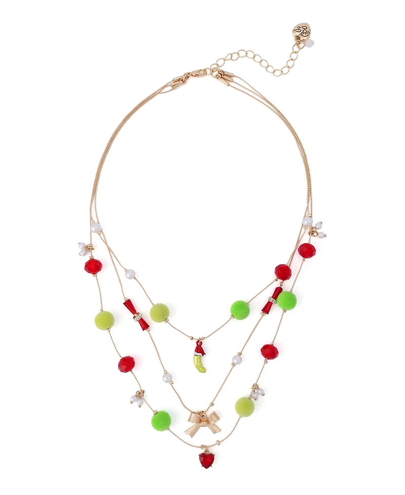 Betsey Johnson Faux Stone Santa Baby Pickle Layered Necklace
