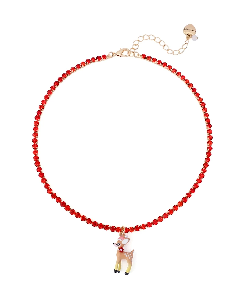 Betsey Johnson Faux Stone Santa Baby Reindeer Pendant Necklace