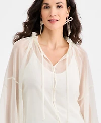 On 34th Women's Blouson-Sleeve Split-Neck Button-Front Blouse, Macy's Exclusive
