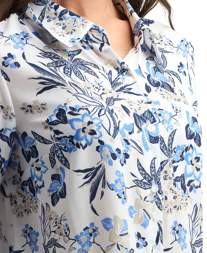 Bcx Women's Resort Button Front Boarder Shirt