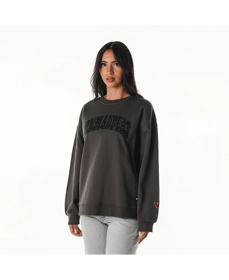 The Wild Collective Women's Charcoal Washington Commanders Rock Crystal Oversized Crewneck Sweatshirt