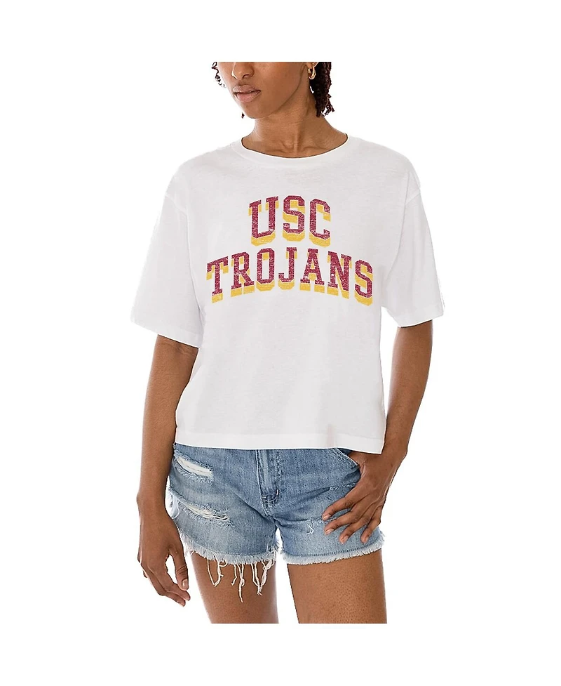 Gameday Couture Women's White Usc Trojans Claim To Fame Boxy Cropped T-Shirt