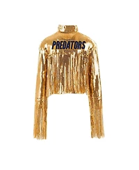 Cuce Women's Gold Nashville Predators Cropped Sequin Fringe Blazer Jacket