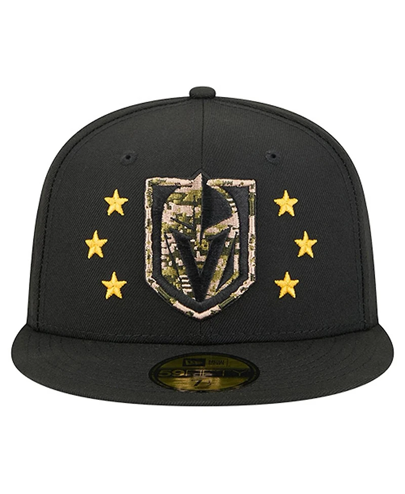 New Era Men's Black Vegas Golden Knights Military Appreciation Digital Camo Stars 59FIFTY Fitted Hat