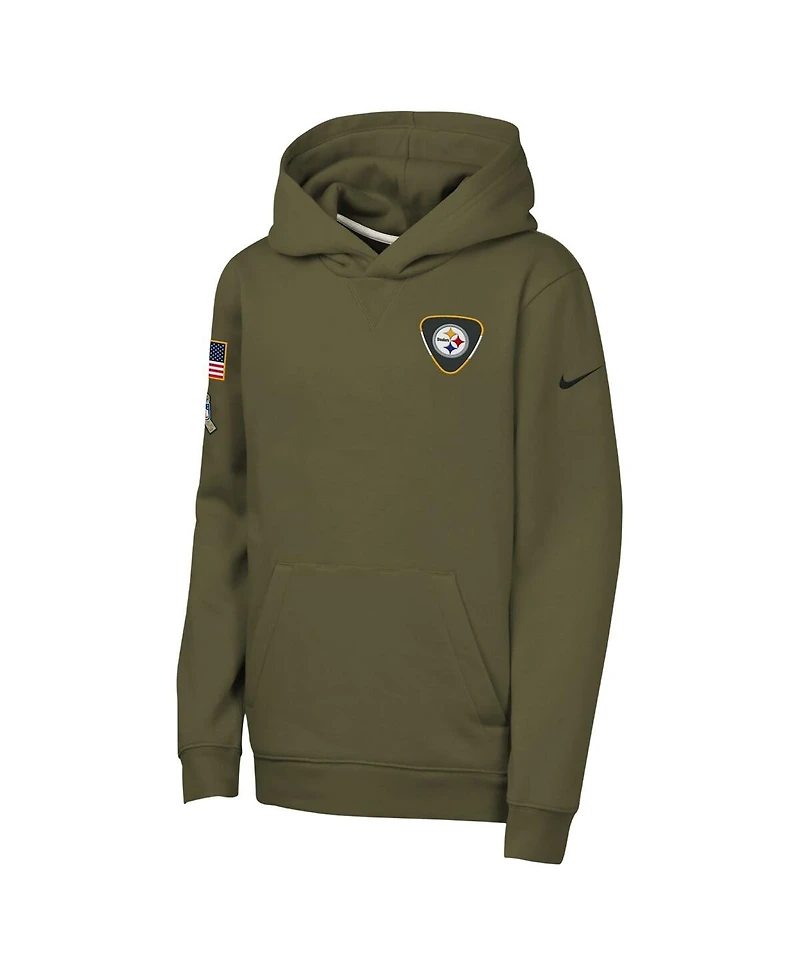 Nike Big Boys and Girls Olive Pittsburgh Steelers 2025 Salute to Service Club Fleece Hoodie
